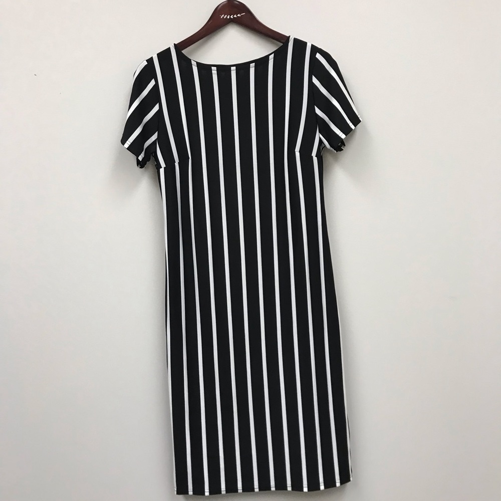 Black and white stripped knee length dress